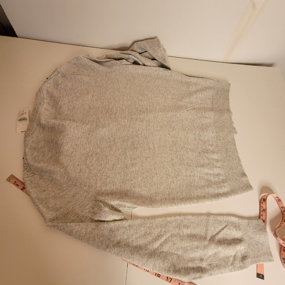 LOFT Women's Beaded Light Grey Long Sleeve Sweater Cardigan, Size L NWT - Picture 12 of 12